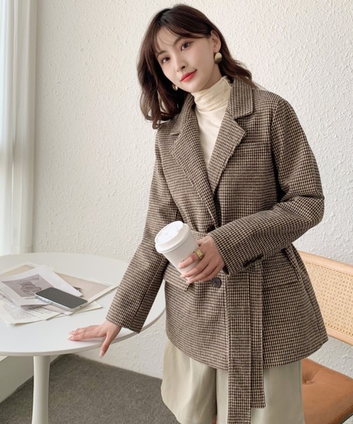 solleim（ソルレム）の「ウールライクチェックテーラードジャケット（テーラードジャケット・レディース・ブラック/ブラウン・M）」の7枚目の写真