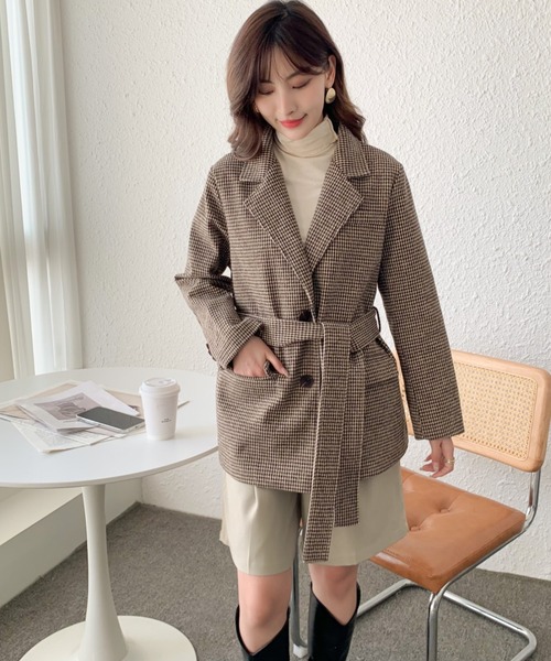 solleim（ソルレム）の「ウールライクチェックテーラードジャケット（テーラードジャケット・レディース・ブラック/ブラウン・M）」の9枚目の写真