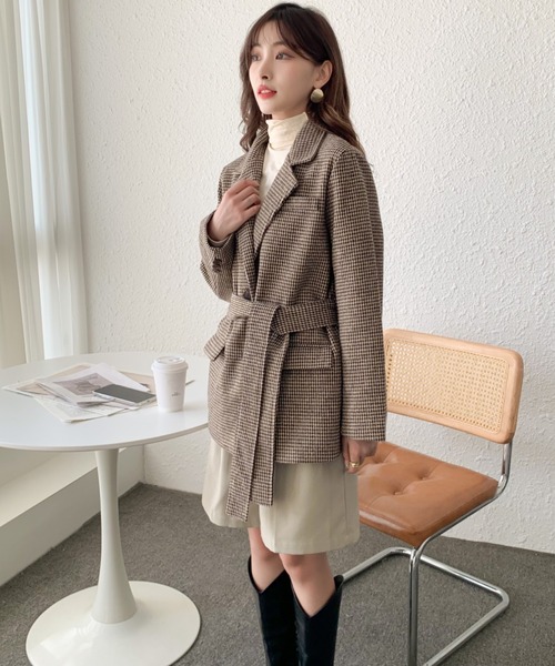 solleim（ソルレム）の「ウールライクチェックテーラードジャケット（テーラードジャケット・レディース・ブラック/ブラウン・M）」の10枚目の写真