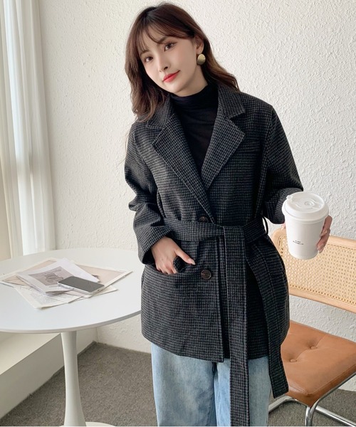 solleim（ソルレム）の「ウールライクチェックテーラードジャケット（テーラードジャケット・レディース・ブラック/ブラウン・M）」の3枚目の写真