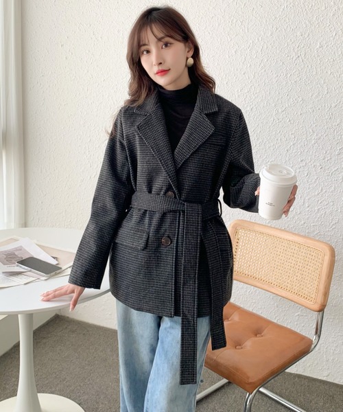 solleim（ソルレム）の「ウールライクチェックテーラードジャケット（テーラードジャケット・レディース・ブラック/ブラウン・M）」の4枚目の写真