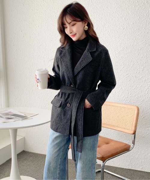 solleim（ソルレム）の「ウールライクチェックテーラードジャケット（テーラードジャケット・レディース・ブラック/ブラウン・M）」の5枚目の写真