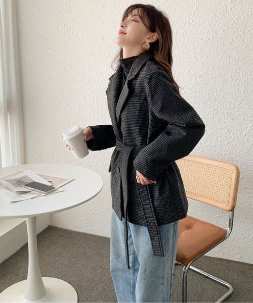 solleim（ソルレム）の「ウールライクチェックテーラードジャケット（テーラードジャケット・レディース・ブラック/ブラウン・M）」の6枚目の写真