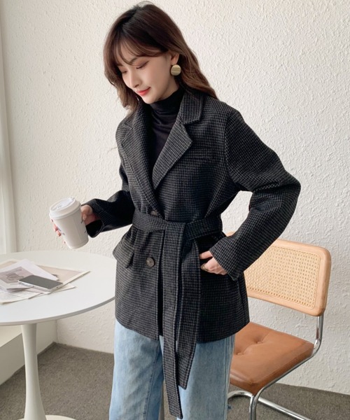solleim（ソルレム）の「ウールライクチェックテーラードジャケット（テーラードジャケット・レディース・ブラック/ブラウン・M）」の14枚目の写真