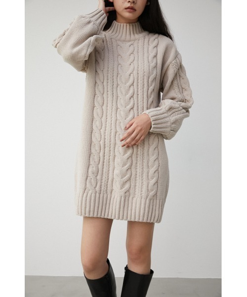 AZUL by moussy（アズールバイマウジー）の「CHENILLE CABLE MINI ONEPIECE/シェニールケーブルミニワンピース（ワンピース・レディース・オレンジ/ブルー/ライトベージュ・SMALL/MEDIUM）」の2枚目の写真