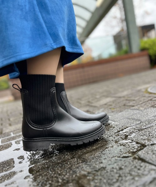 ORiental TRaffic（オリエンタルトラフィック）の「切替ニットレインブーツ/R-0017（レインシューズ・レディース・ブラック・S/M/L/LL）」の15枚目の写真