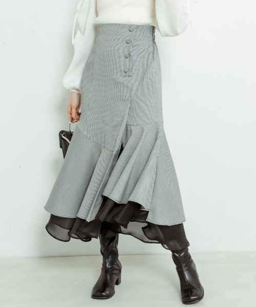 OLIVE des OLIVE（オリーブデオリーブ）の「【WEB限定】裾シフォンマーメイドスカート（スカート・レディース・ライトグレー/アイボリー/スミクロ/ミント・FREE）」の3枚目の写真