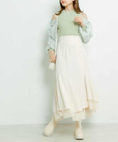 OLIVE des OLIVE（オリーブデオリーブ）の「【WEB限定】裾シフォンマーメイドスカート（スカート・レディース・ライトグレー/アイボリー/スミクロ/ミント・FREE）」の5枚目の写真