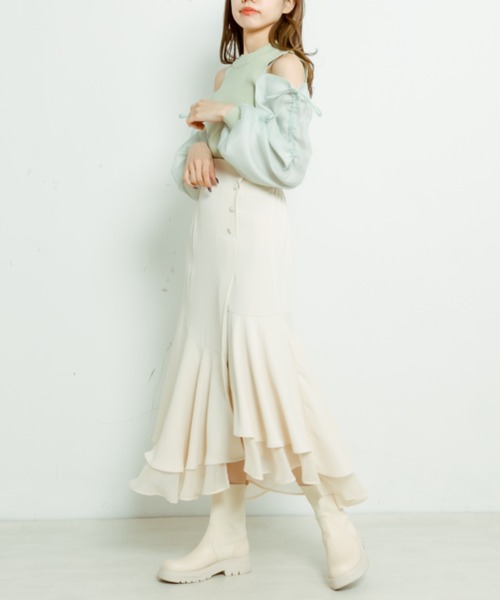 OLIVE des OLIVE（オリーブデオリーブ）の「【WEB限定】裾シフォンマーメイドスカート（スカート・レディース・ライトグレー/アイボリー/スミクロ/ミント・FREE）」の6枚目の写真