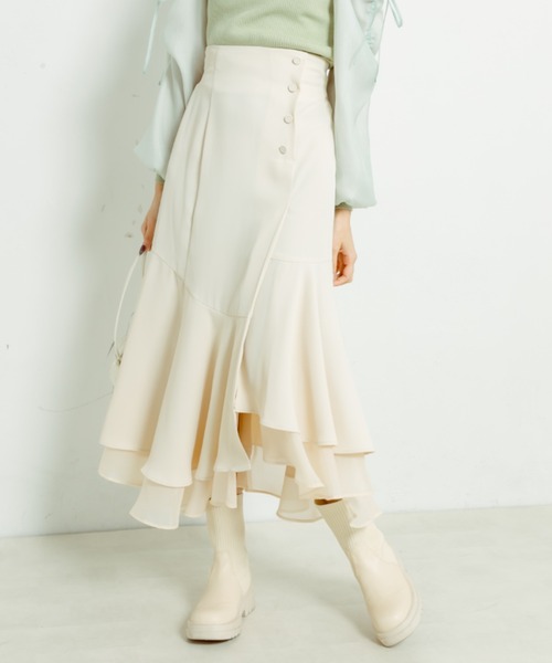 OLIVE des OLIVE（オリーブデオリーブ）の「【WEB限定】裾シフォンマーメイドスカート（スカート・レディース・ライトグレー/アイボリー/スミクロ/ミント・FREE）」の8枚目の写真