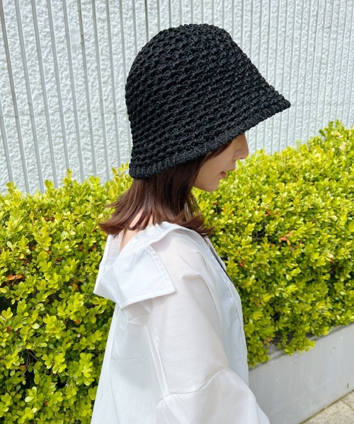 CLEA(クレア)の「クロシェ編みバケットハット(ハット・レディース・ブラック/アイボリー/ナチュラル・FREE)」の8枚目の写真