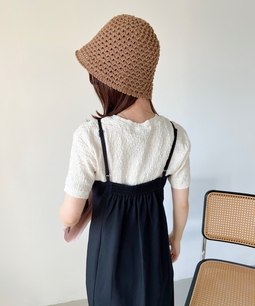 CLEA(クレア)の「クロシェ編みバケットハット(ハット・レディース・ブラック/アイボリー/ナチュラル・FREE)」の9枚目の写真