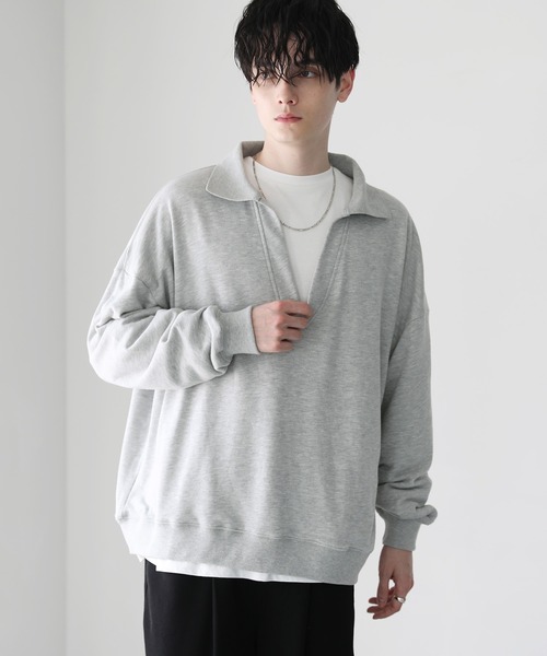 ASTRONOMY（アストロノミー）の「ビッグシルエットスキッパー衿裏毛スウェット（スウェット・メンズ・杢グレー/ブラック/スミクロ・L/M）」の3枚目の写真