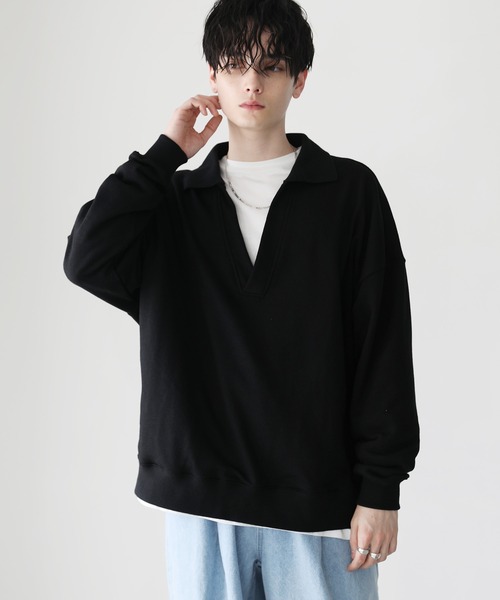 ASTRONOMY（アストロノミー）の「ビッグシルエットスキッパー衿裏毛スウェット（スウェット・メンズ・杢グレー/ブラック/スミクロ・L/M）」の7枚目の写真