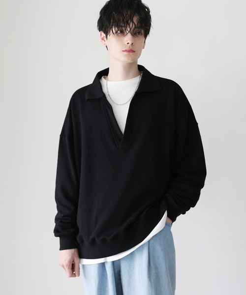 ASTRONOMY（アストロノミー）の「ビッグシルエットスキッパー衿裏毛スウェット（スウェット・メンズ・杢グレー/ブラック/スミクロ・L/M）」の10枚目の写真