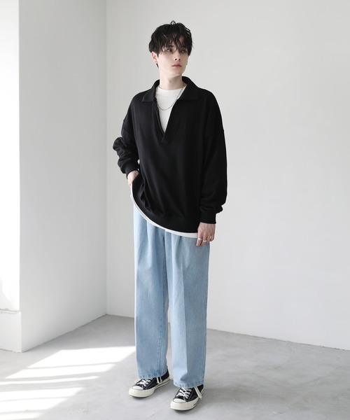 ASTRONOMY（アストロノミー）の「ビッグシルエットスキッパー衿裏毛スウェット（スウェット・メンズ・杢グレー/ブラック/スミクロ・L/M）」の18枚目の写真