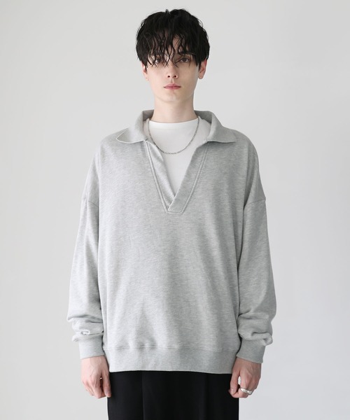 ASTRONOMY（アストロノミー）の「ビッグシルエットスキッパー衿裏毛スウェット（スウェット・メンズ・杢グレー/ブラック/スミクロ・L/M）」の14枚目の写真