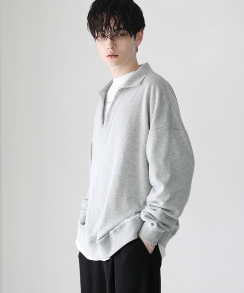 ASTRONOMY（アストロノミー）の「ビッグシルエットスキッパー衿裏毛スウェット（スウェット・メンズ・杢グレー/ブラック/スミクロ・L/M）」の16枚目の写真