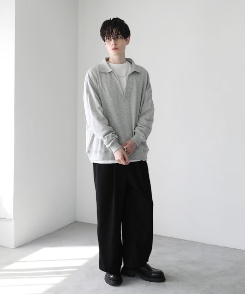 ASTRONOMY（アストロノミー）の「ビッグシルエットスキッパー衿裏毛スウェット（スウェット・メンズ・杢グレー/ブラック/スミクロ・L/M）」の19枚目の写真
