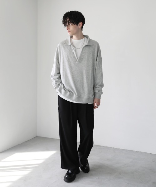 ASTRONOMY（アストロノミー）の「ビッグシルエットスキッパー衿裏毛スウェット（スウェット・メンズ・杢グレー/ブラック/スミクロ・L/M）」の22枚目の写真