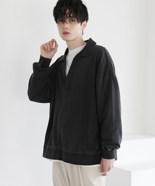 ASTRONOMY（アストロノミー）の「ビッグシルエットスキッパー衿裏毛スウェット（スウェット・メンズ・杢グレー/ブラック/スミクロ・L/M）」の21枚目の写真