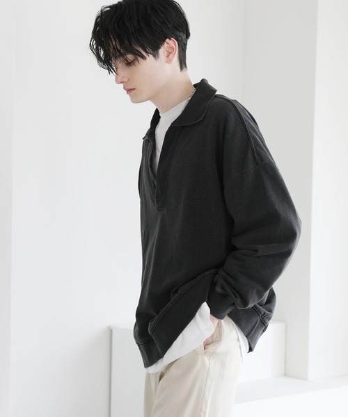 ASTRONOMY（アストロノミー）の「ビッグシルエットスキッパー衿裏毛スウェット（スウェット・メンズ・杢グレー/ブラック/スミクロ・L/M）」の4枚目の写真