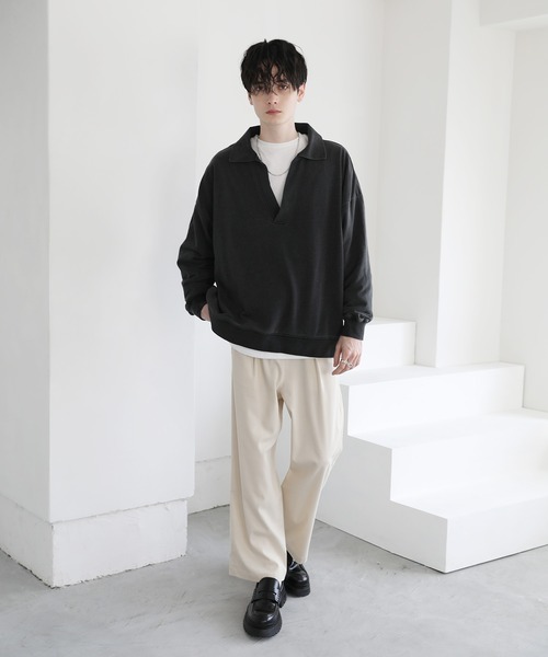 ASTRONOMY（アストロノミー）の「ビッグシルエットスキッパー衿裏毛スウェット（スウェット・メンズ・杢グレー/ブラック/スミクロ・L/M）」の13枚目の写真