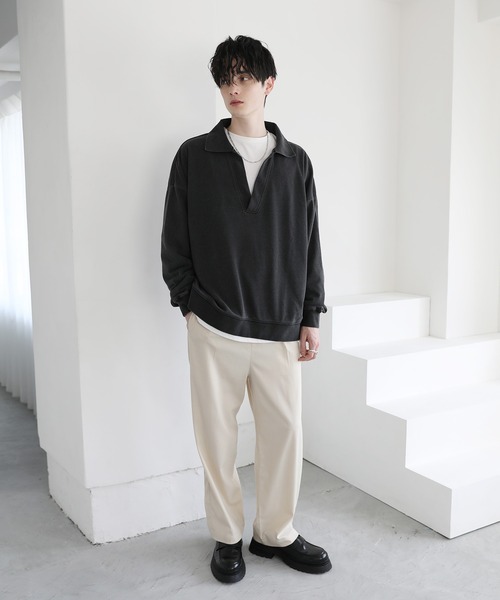 ASTRONOMY（アストロノミー）の「ビッグシルエットスキッパー衿裏毛スウェット（スウェット・メンズ・杢グレー/ブラック/スミクロ・L/M）」の8枚目の写真