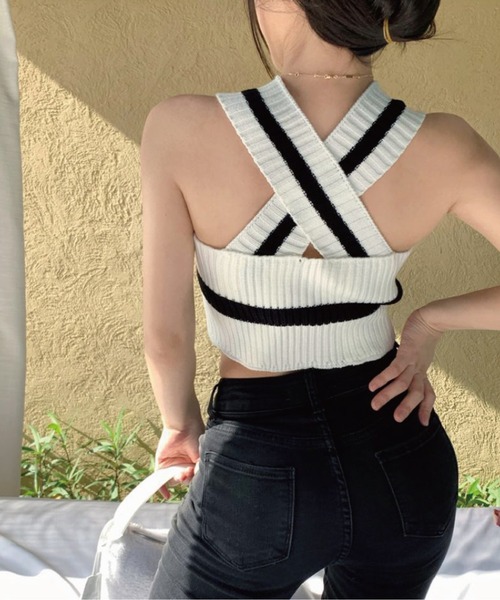 meJane（ミージェーン）の「バイカラーラインデザインニットチューブトップ（チューブトップ・レディース・ホワイト系・FREE）」の7枚目の写真