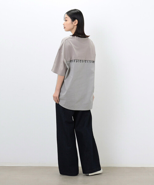 Purple&Yellow(パープルアンドイエロー)の「布帛切替 バックロゴプリント Tシャツ(Tシャツ/カットソー・メンズ・グレイッシュベージュ/グリーン/サックスブルー/ブラック/ホワイト・S/L/M)」の20枚目の写真