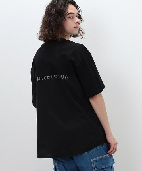 Purple&Yellow(パープルアンドイエロー)の「布帛切替 バックロゴプリント Tシャツ(Tシャツ/カットソー・メンズ・グレイッシュベージュ/グリーン/サックスブルー/ブラック/ホワイト・S/L/M)」の3枚目の写真