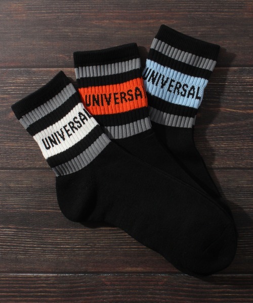 UNIVERSAL OVERALL(ユニバーサルオーバーオール)の「【UNIVERSAL OVERALL/ユニバーサルオーバーオール】3Pソックス リラインソックスクルー/靴下(ソックス/靴下・メンズ・ブラック系/ホワイト系・25-27CM)」の1枚目の写真