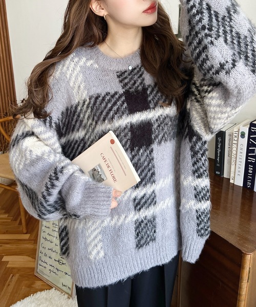 moment+（モーメントプラス）の「ビッグチェックジャガードシャギー