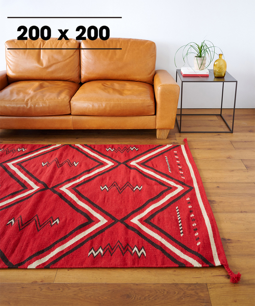 102cm × 70cm 多彩な幾何学模様ラグ 赤 セール】KAYANTA RUG 200x200 カエンタ ラグ（ラグ/マット）｜ACME