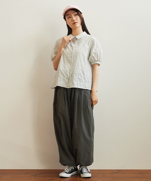 bulle de savon（ビュルデサボン）の「shirring stripe blouse