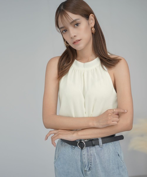 Auntie Rosa（アンティローザ）の「ボトルネックノースリーブサマーカットソー（タンクトップ・レディース・オフホワイト・SMALL/MEDIUM）」の2枚目の写真