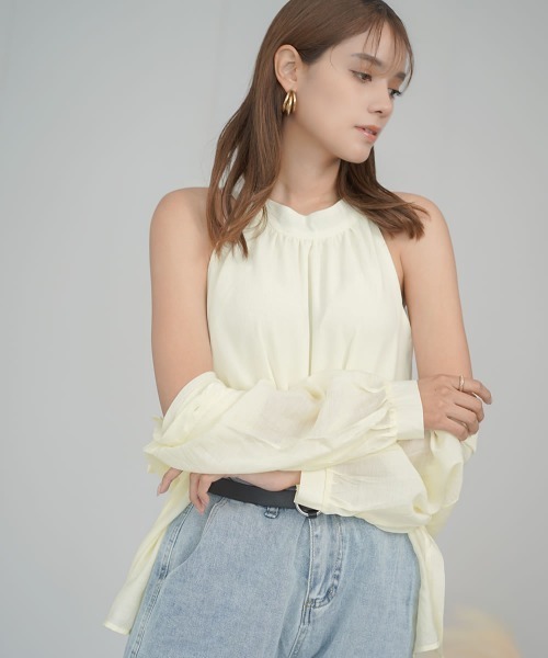 Auntie Rosa（アンティローザ）の「ボトルネックノースリーブサマーカットソー（タンクトップ・レディース・オフホワイト・SMALL/MEDIUM）」の4枚目の写真