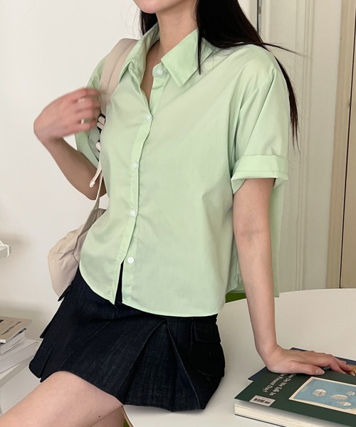 by muni:r（バイ ムニール）の「【お気に入り登録数1.5万突破！】パステルカラー半袖シャツ（シャツ/ブラウス・レディース・ホワイト/ミント/ブルー/ピンク・FREE）」の3枚目の写真