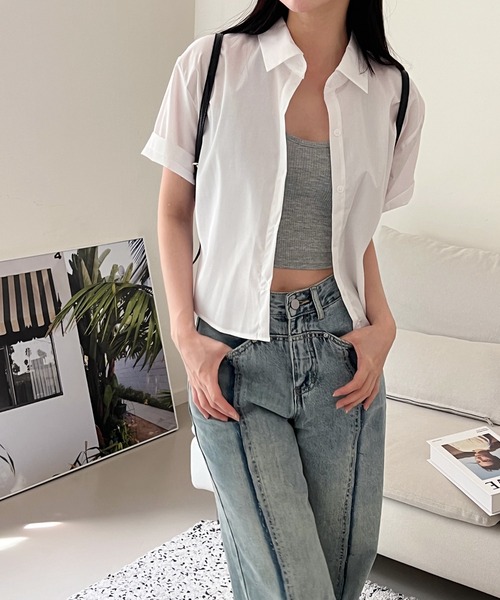 by muni:r（バイ ムニール）の「【お気に入り登録数1.5万突破！】パステルカラー半袖シャツ（シャツ/ブラウス・レディース・ホワイト/ミント/ブルー/ピンク・FREE）」の5枚目の写真