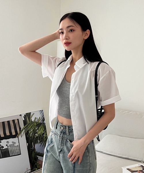 by muni:r（バイ ムニール）の「【お気に入り登録数1.5万突破！】パステルカラー半袖シャツ（シャツ/ブラウス・レディース・ホワイト/ミント/ブルー/ピンク・FREE）」の6枚目の写真