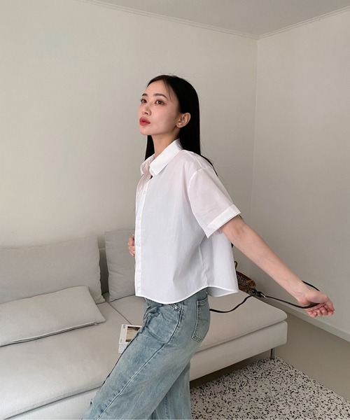 by muni:r（バイ ムニール）の「【お気に入り登録数1.5万突破！】パステルカラー半袖シャツ（シャツ/ブラウス・レディース・ホワイト/ミント/ブルー/ピンク・FREE）」の7枚目の写真