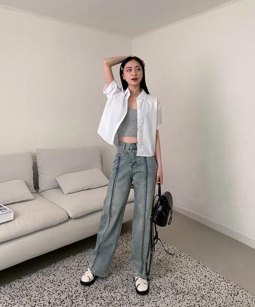 by muni:r（バイ ムニール）の「【お気に入り登録数1.5万突破！】パステルカラー半袖シャツ（シャツ/ブラウス・レディース・ホワイト/ミント/ブルー/ピンク・FREE）」の8枚目の写真