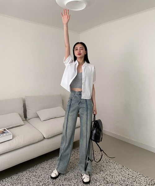 by muni:r（バイ ムニール）の「【お気に入り登録数1.5万突破！】パステルカラー半袖シャツ（シャツ/ブラウス・レディース・ホワイト/ミント/ブルー/ピンク・FREE）」の9枚目の写真