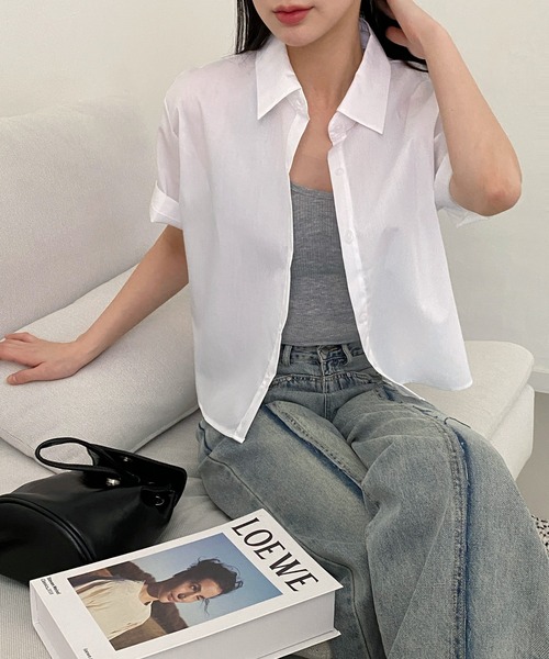 by muni:r（バイ ムニール）の「【お気に入り登録数1.5万突破！】パステルカラー半袖シャツ（シャツ/ブラウス・レディース・ホワイト/ミント/ブルー/ピンク・FREE）」の10枚目の写真