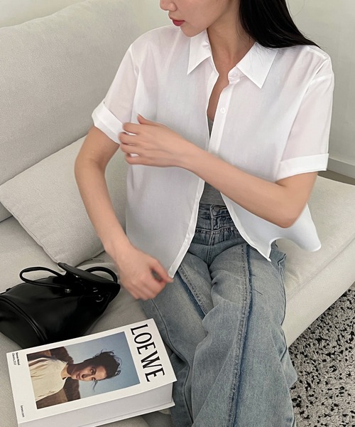 by muni:r（バイ ムニール）の「【お気に入り登録数1.5万突破！】パステルカラー半袖シャツ（シャツ/ブラウス・レディース・ホワイト/ミント/ブルー/ピンク・FREE）」の11枚目の写真