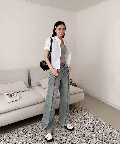 by muni:r（バイ ムニール）の「【お気に入り登録数1.5万突破！】パステルカラー半袖シャツ（シャツ/ブラウス・レディース・ホワイト/ミント/ブルー/ピンク・FREE）」の13枚目の写真