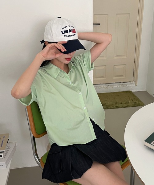 by muni:r（バイ ムニール）の「【お気に入り登録数1.5万突破！】パステルカラー半袖シャツ（シャツ/ブラウス・レディース・ホワイト/ミント/ブルー/ピンク・FREE）」の19枚目の写真