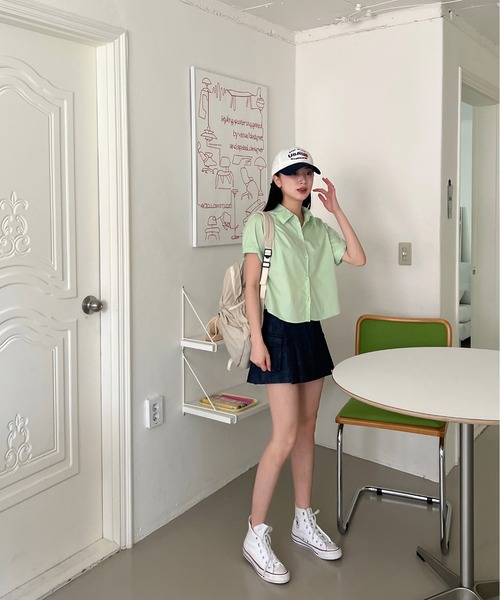 by muni:r（バイ ムニール）の「【お気に入り登録数1.5万突破！】パステルカラー半袖シャツ（シャツ/ブラウス・レディース・ホワイト/ミント/ブルー/ピンク・FREE）」の20枚目の写真