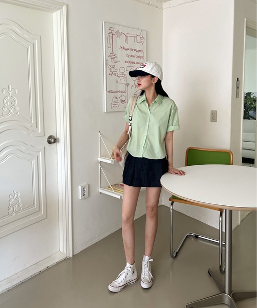 by muni:r（バイ ムニール）の「【お気に入り登録数1.5万突破！】パステルカラー半袖シャツ（シャツ/ブラウス・レディース・ホワイト/ミント/ブルー/ピンク・FREE）」の21枚目の写真