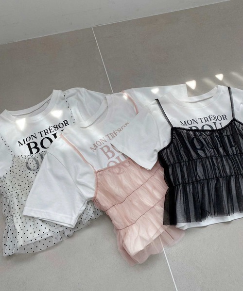 one after another NICE CLAUP（ワンアフターアナザーナイスクラップ）の「チュールビスチェ+ロゴＴセット（Tシャツ/カットソー・レディース・ドット/ブラック/ピンク・FREE）」の22枚目の写真